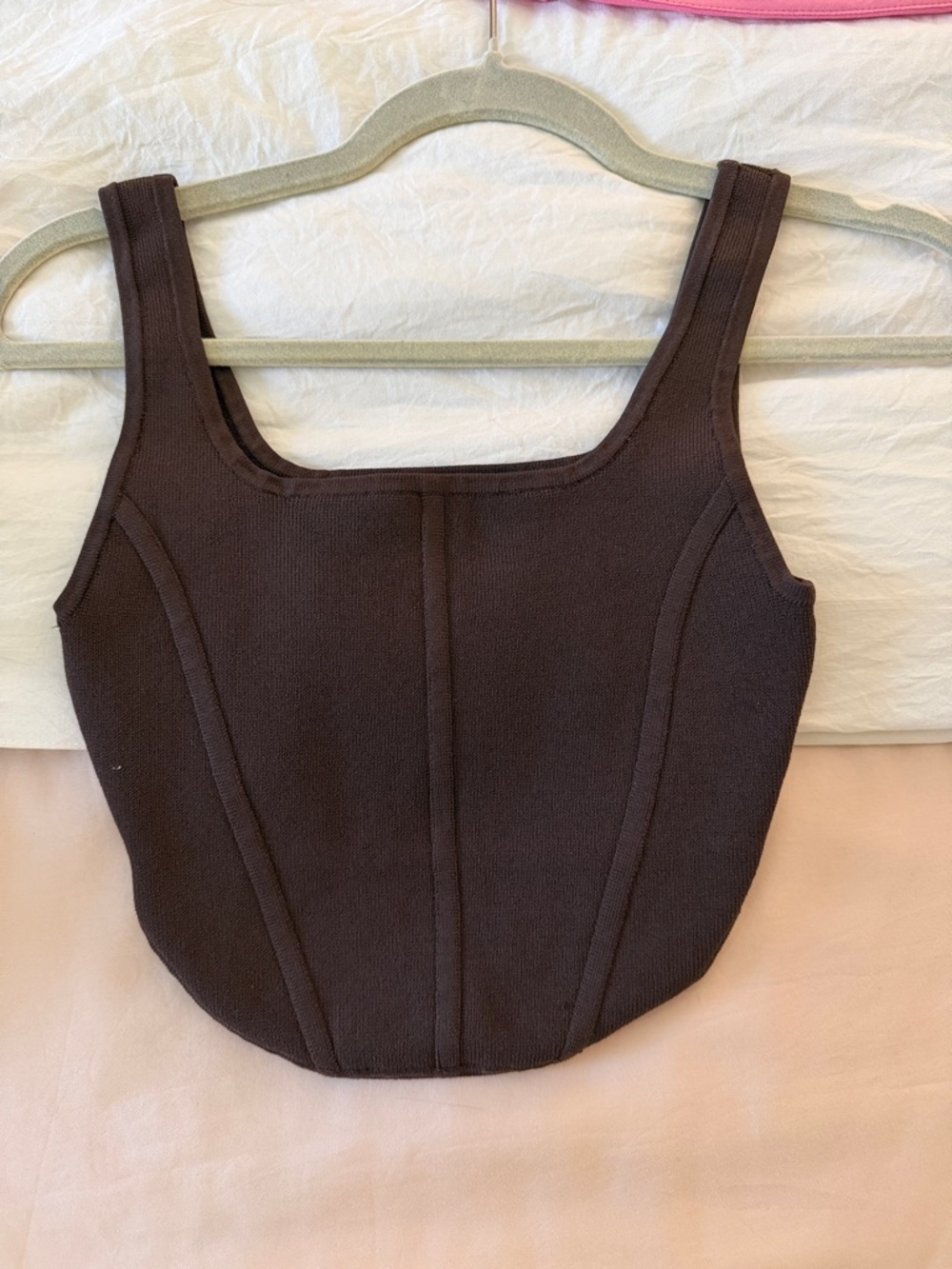 Aritzia Brown Square-Neck Seam-Detail Tank Top